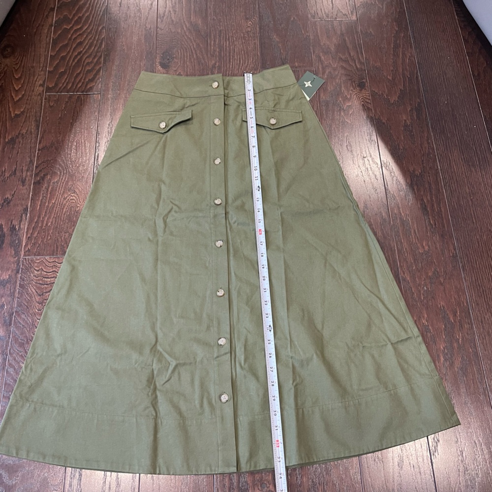 Tuckernuck Women Olive Green Brynn Skirt Button Midi Skirt Size 4 NEW - Picture 5 of 9